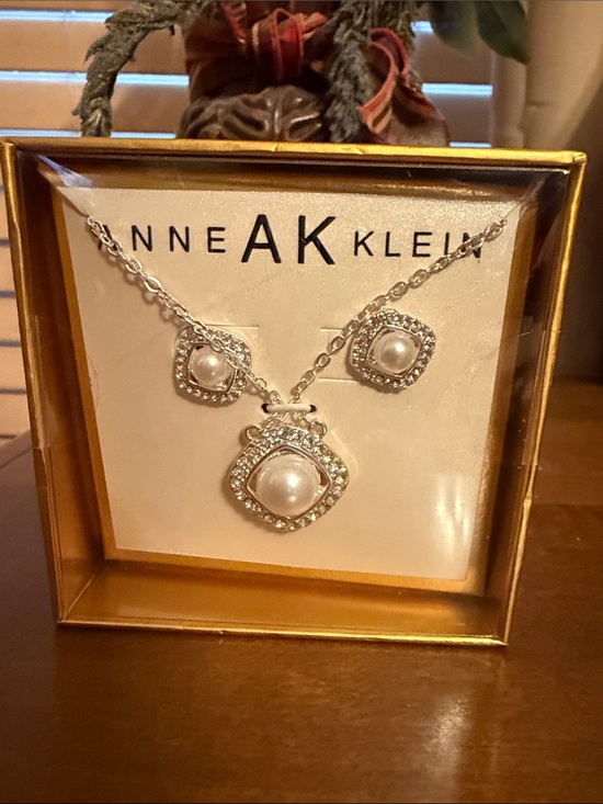 Anne Klein Jewelry - Anne Klein Silver-Tone Faux Pearl Necklace and Stud Earrings Set